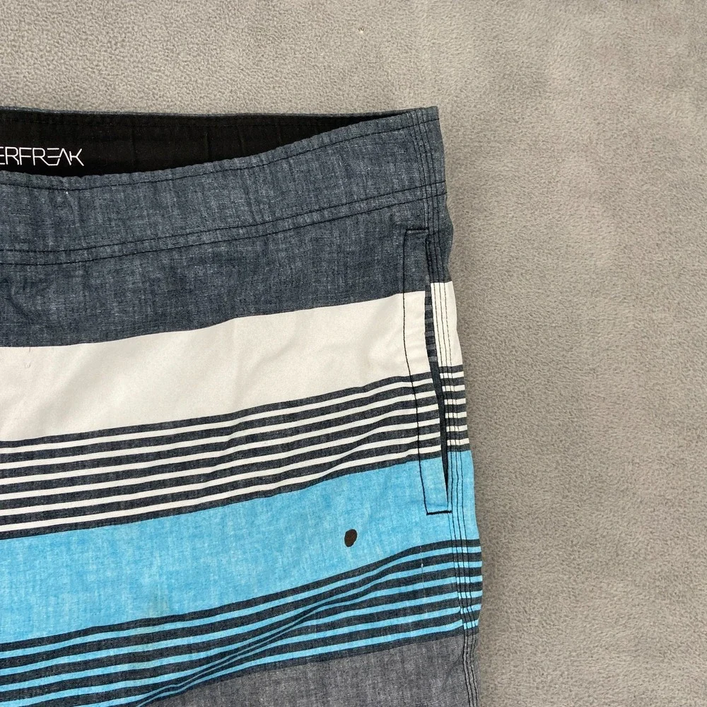 O'Neill Hyperfreak Board Shorts Men XL Blue Gray Striped Mesh Lined Swim Surfing